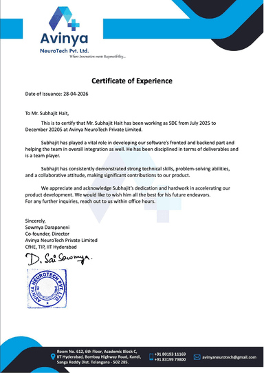 Software Engineer — Experience Certificate